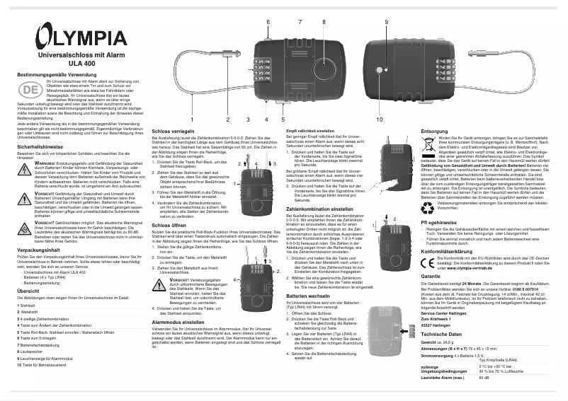 First page image of the manual for ULA 400