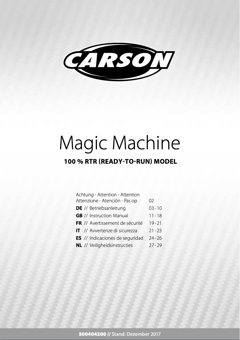 First page image of the manual for Magic Machine