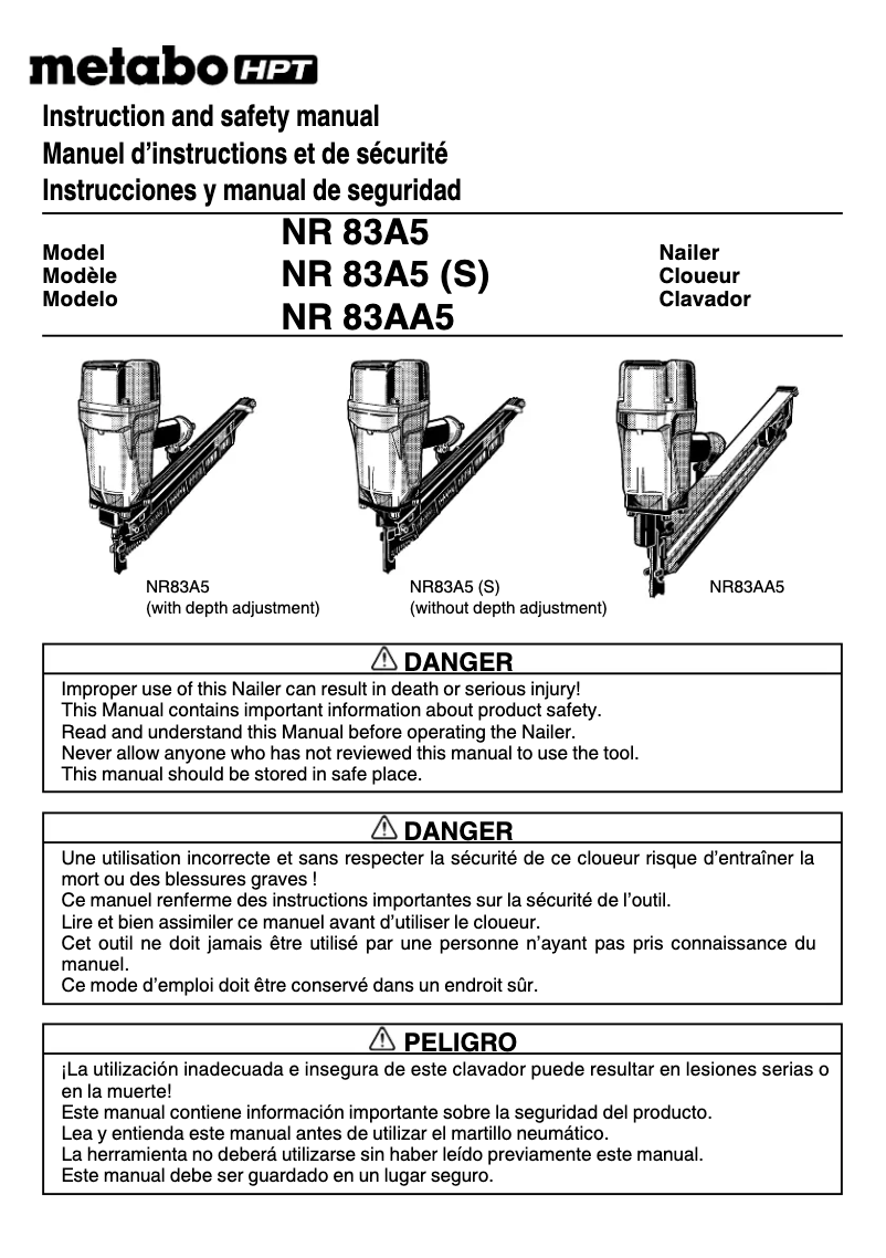 Page 1 of the manual User Manual Metabo NR83A5