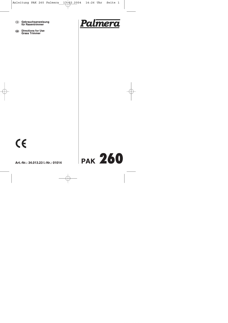 Page 1 of the manual User Manual Palmera PAK 260