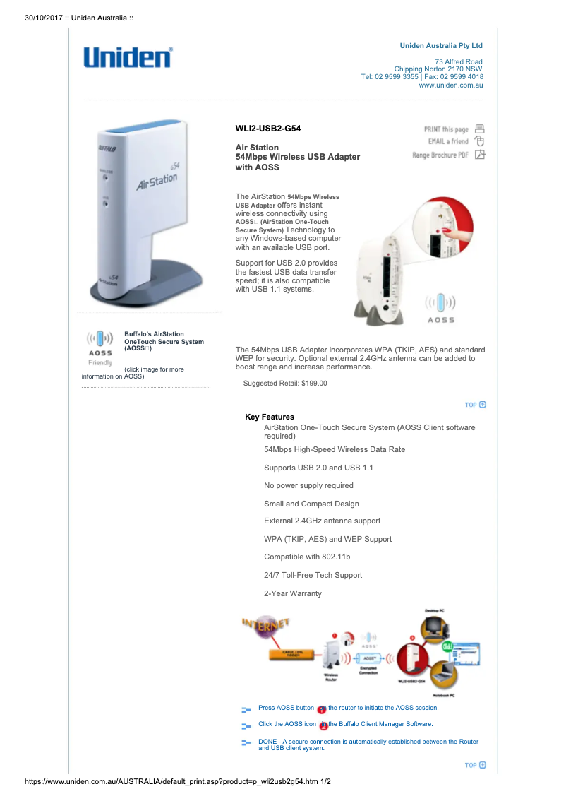First page image of the manual for WLI2-USB2-G54