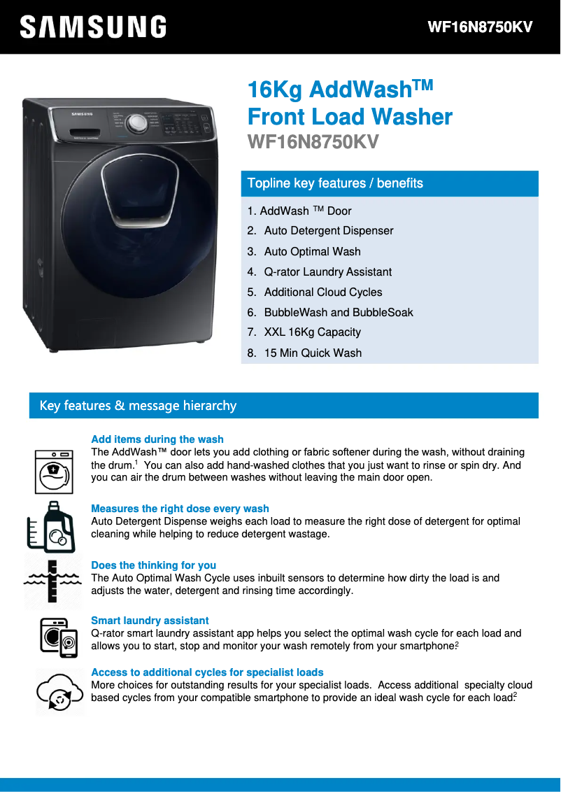 First page image of the manual for WF16N8750KV