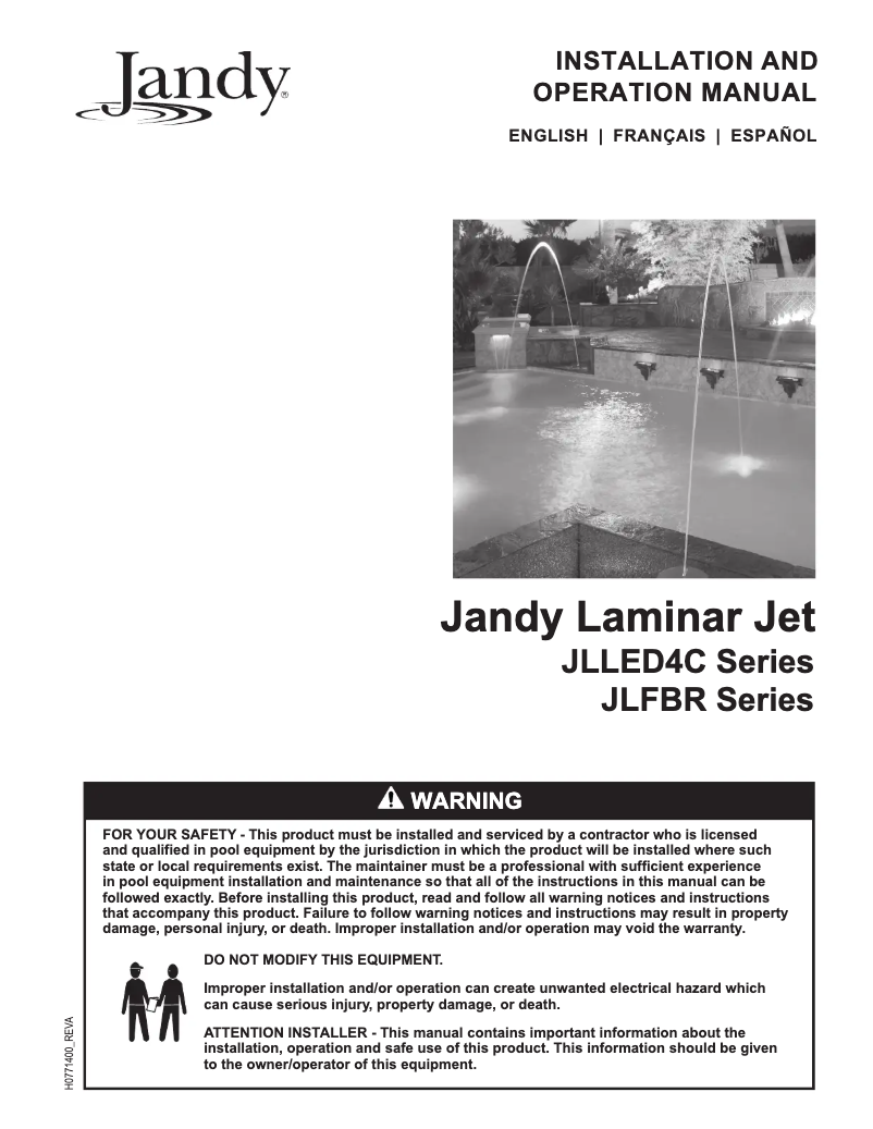 First page image of the manual for Laminar Jets