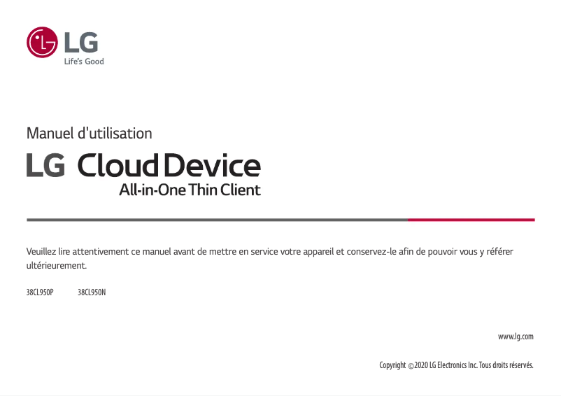Page 1 of the manual User Manual LG 38CL950P