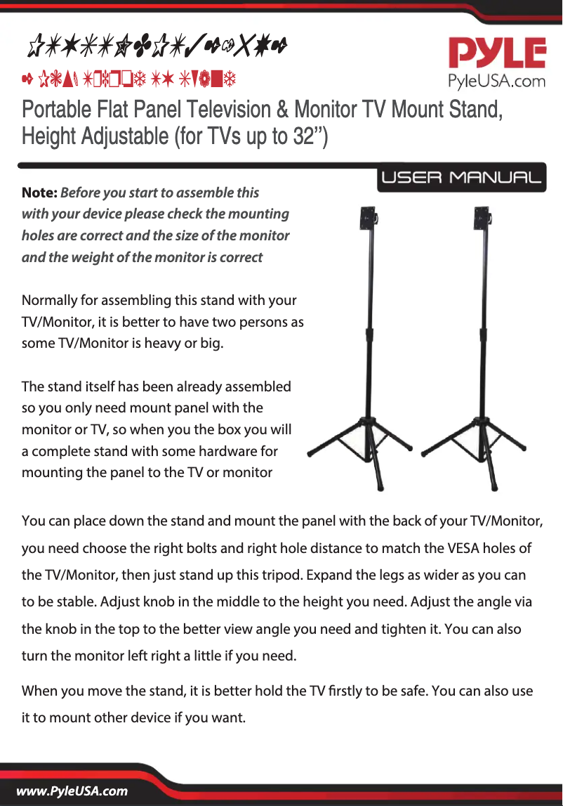 First page image of the manual for PTVSTNDPT3215X2