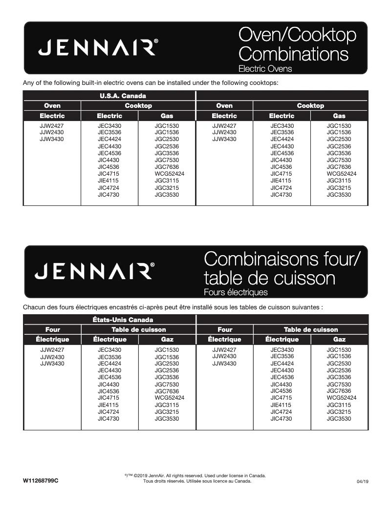 Page 1 of the manual Instructions / Assembly JennAir JIE4115GS