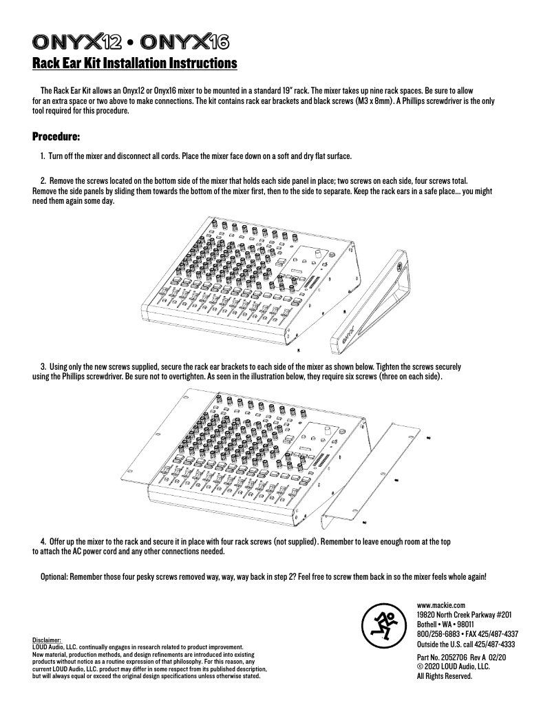 Page 1 of the manual Installation Guide Mackie Onyx 8