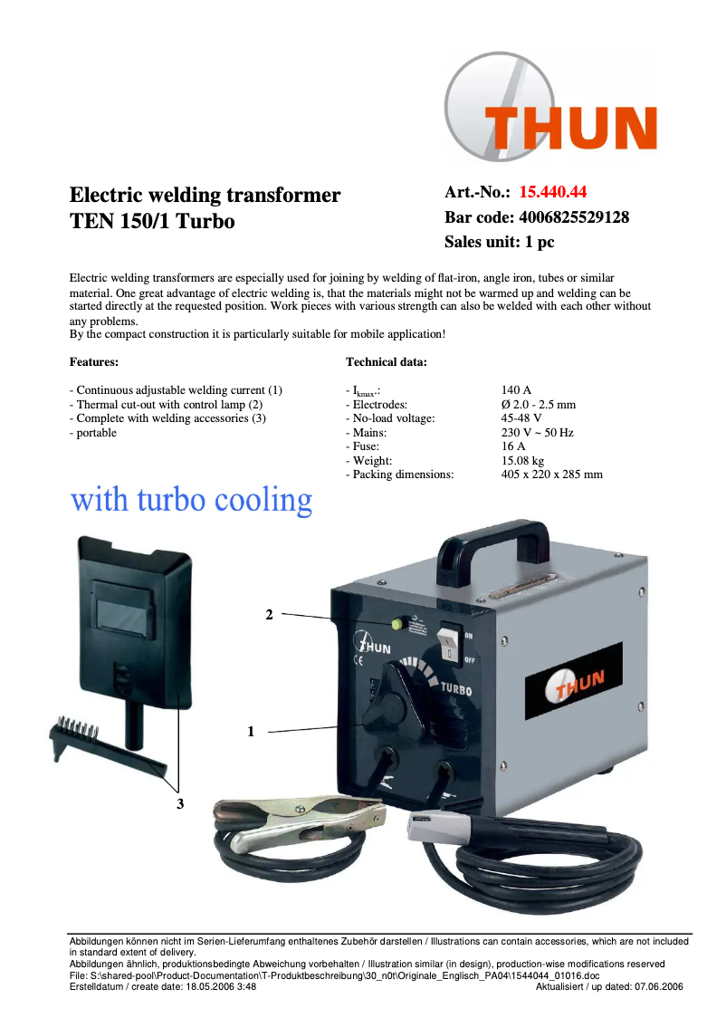 First page image of the manual for TEN 150/1 Turbo