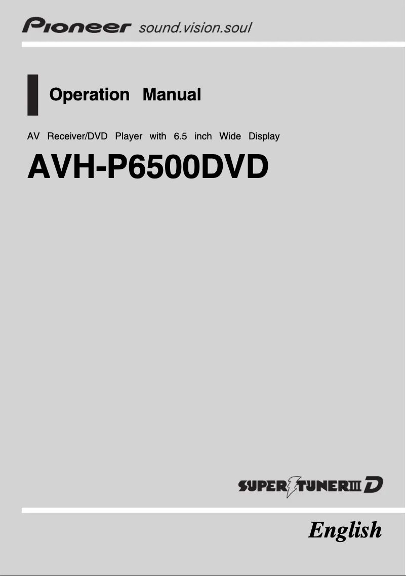 First page image of the manual for AVH-P6500