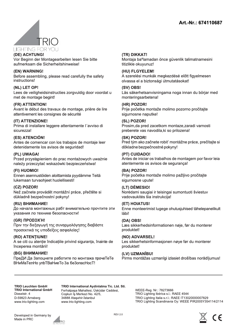 Page 1 of the manual User Manual Trio Lighting Torrance 674110687