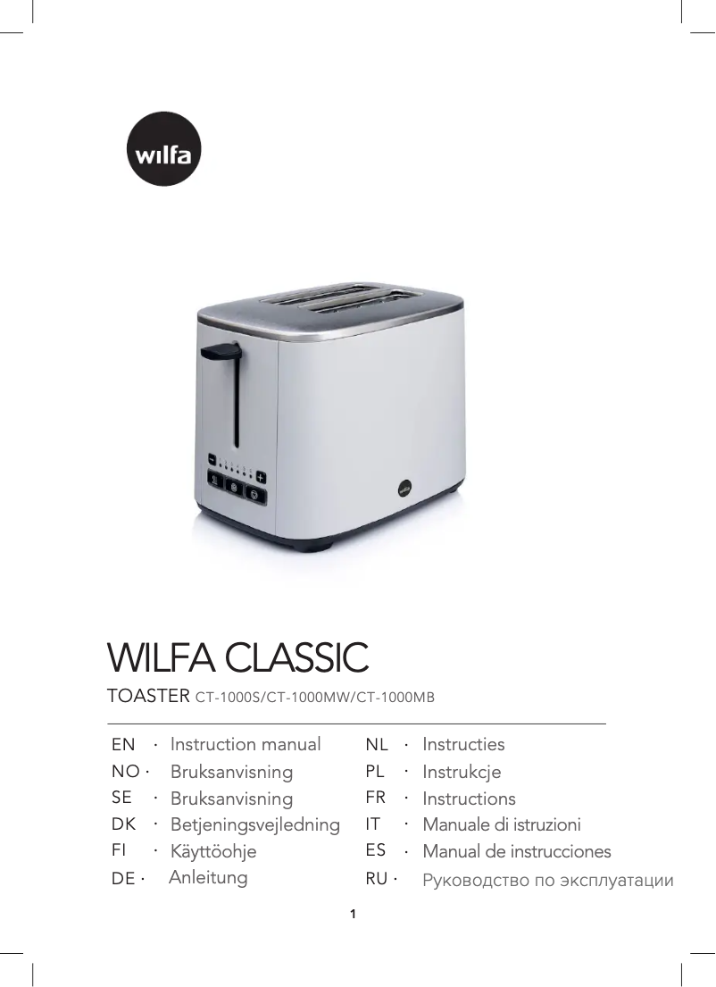 Page 1 of the manual User Manual Wilfa Classic CT-1000TC