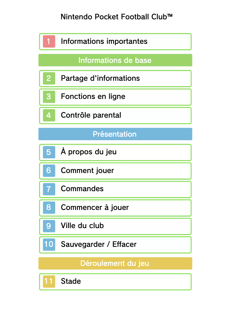 First page image of the manual for Pocket Football Club (3DS)