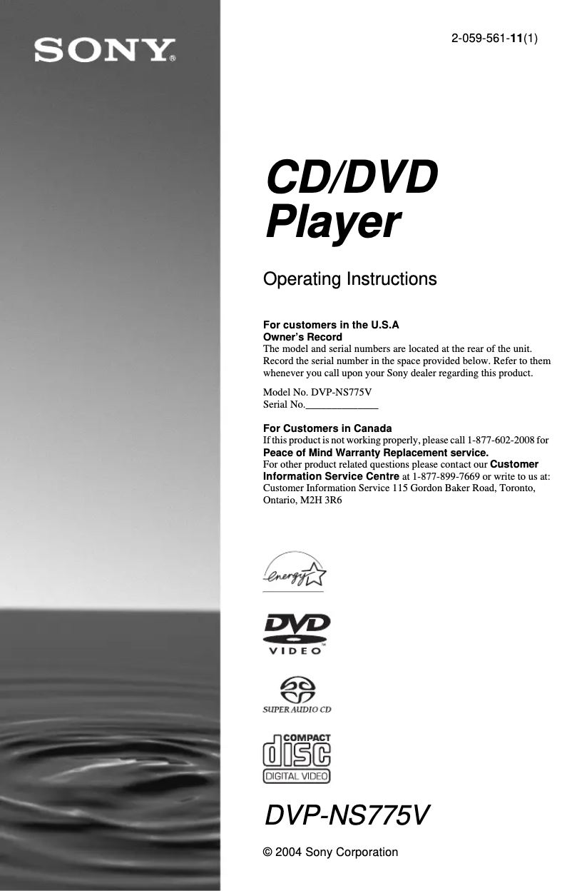 First page image of the manual for DVP-NS775V