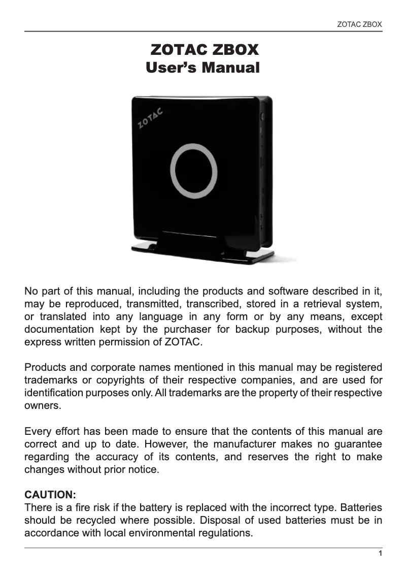 First page image of the manual for ZBOX EN860