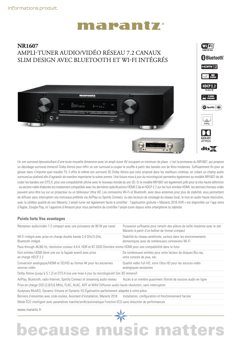 Page 1 of the manual Technical Sheet Marantz NR1607