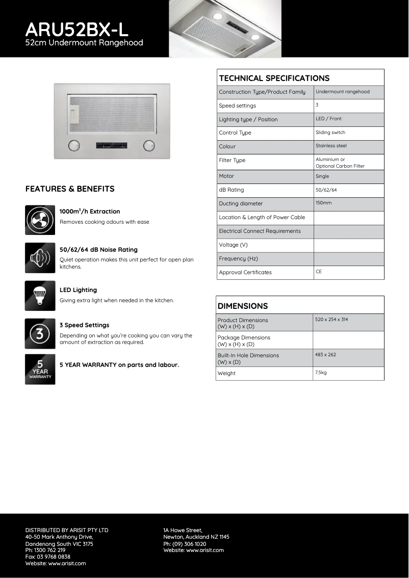 First page image of the manual for ARU52BX-L