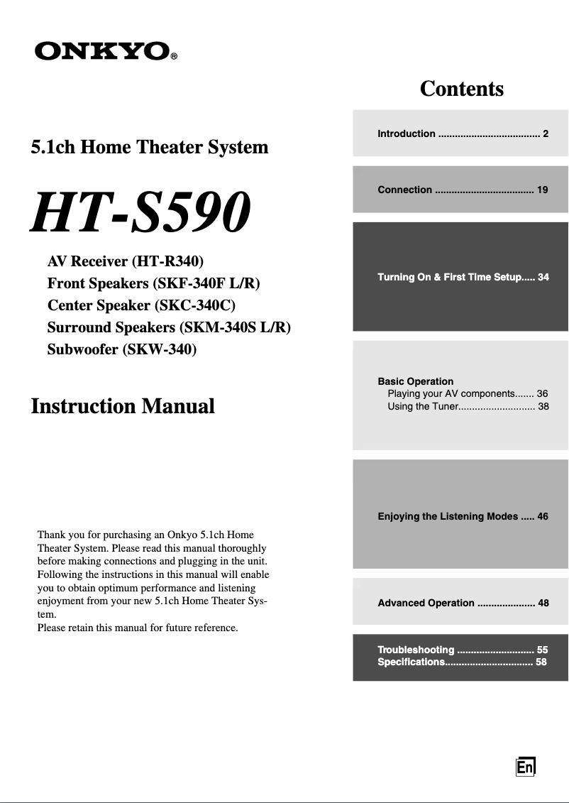 Page 1 of the manual User Manual Onkyo HT-S590