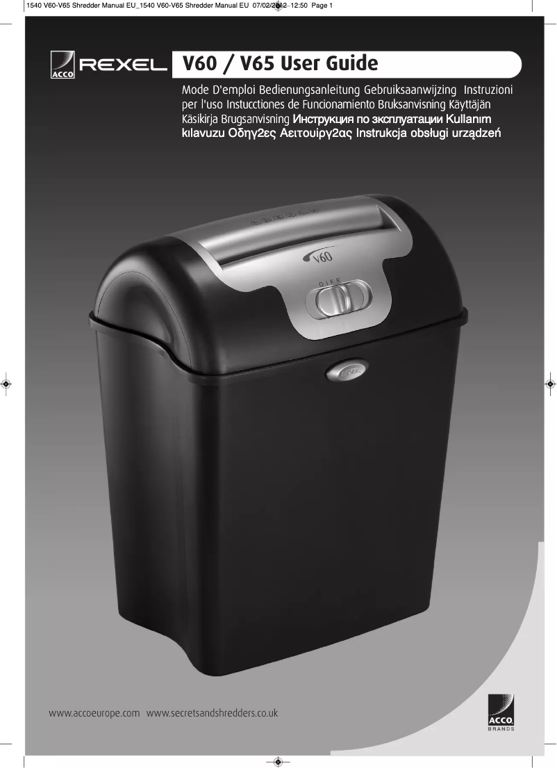 Page 1 of the manual User Manual Rexel Promax V60WS