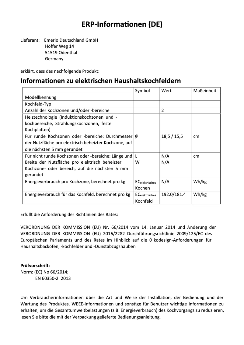 Page 1 of the manual Technical Sheet Emerio HP-121242.2