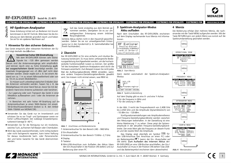 First page image of the manual for RF-EXPLORER/3