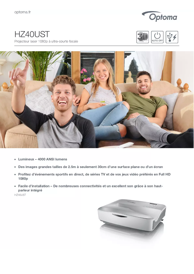 Page 1 of the manual Technical Sheet Optoma HZ40UST