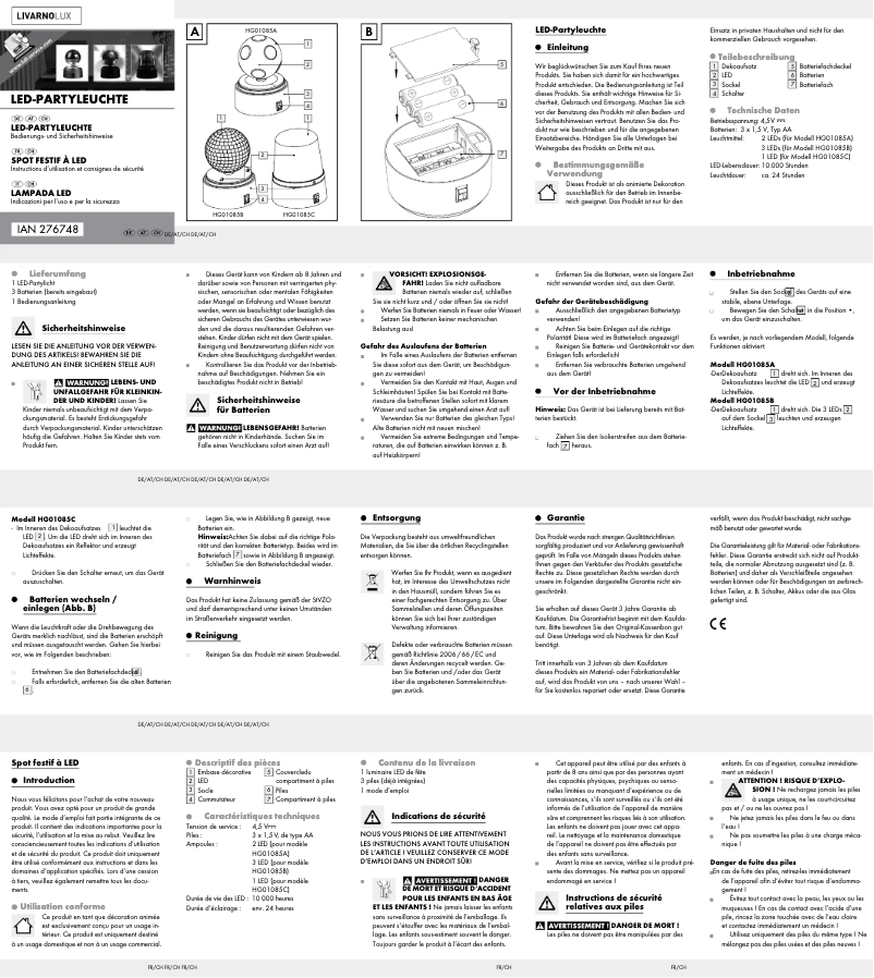 First page image of the manual for IAN 276748