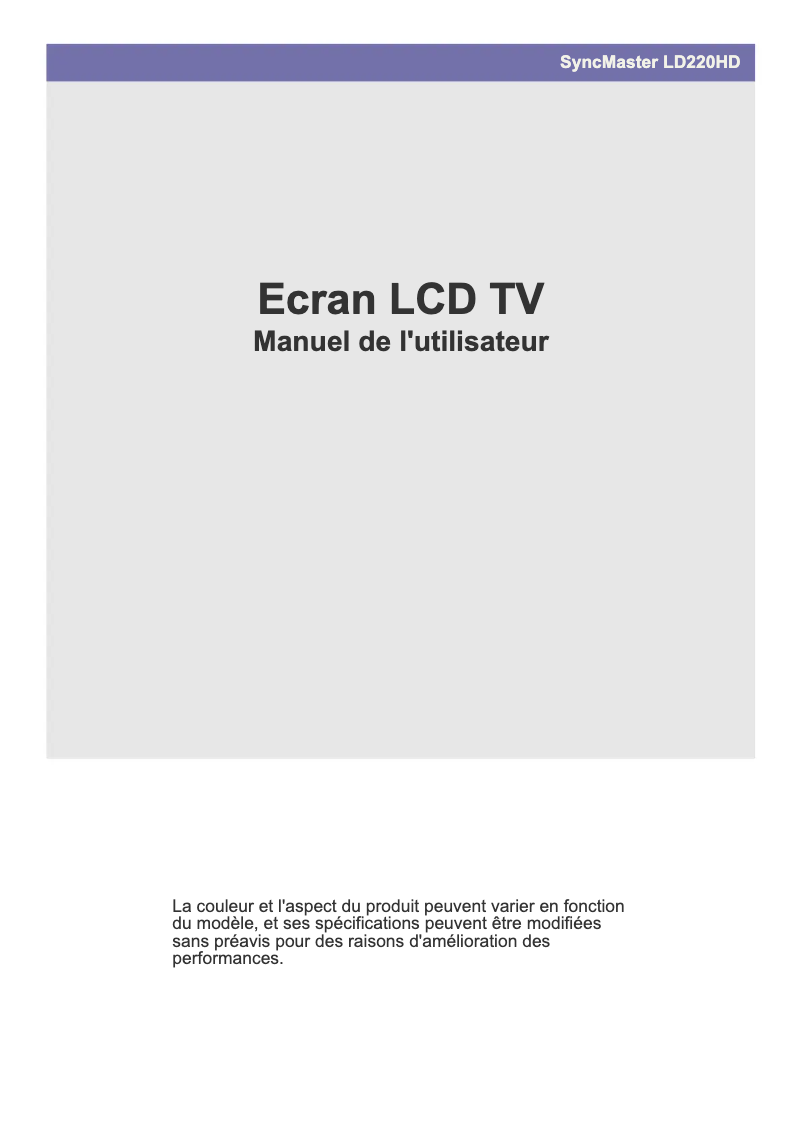 First page image of the manual for LD220HD