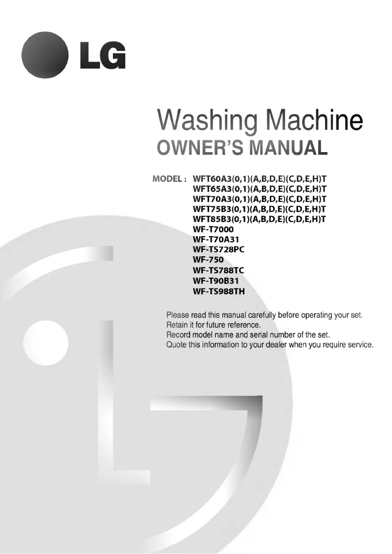 Page 1 of the manual User Manual LG WFT65A31EC