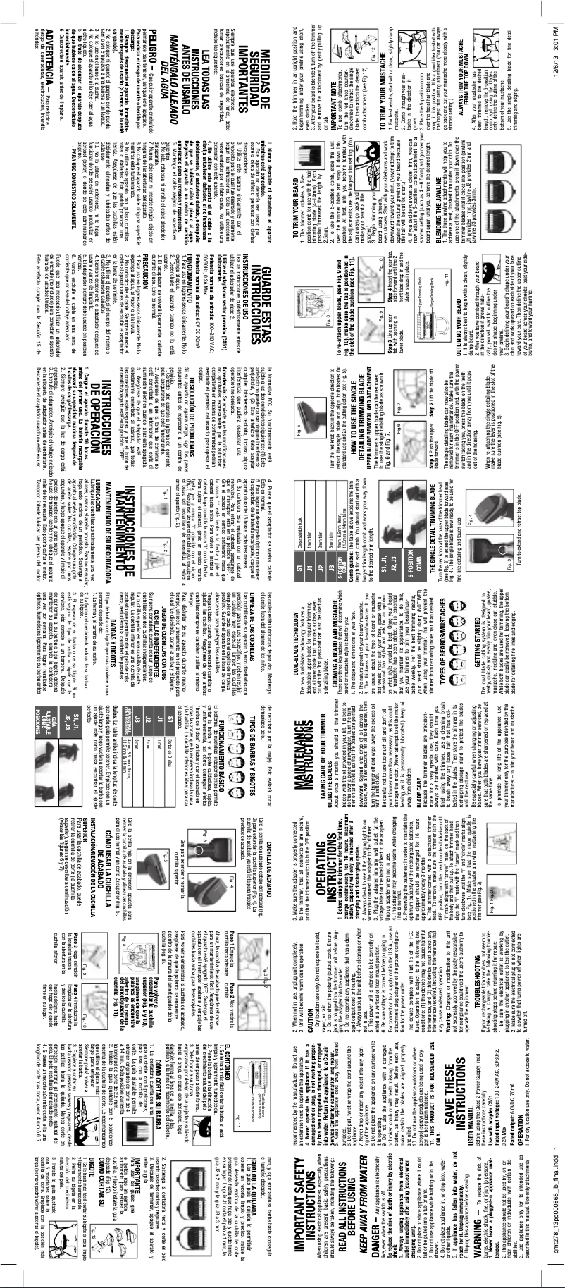 Page 1 of the manual User Manual Conair Twin Trim GMT278