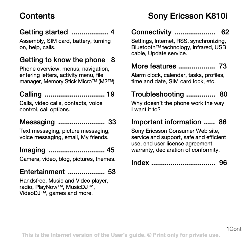 First page image of the manual for Ericsson K810i