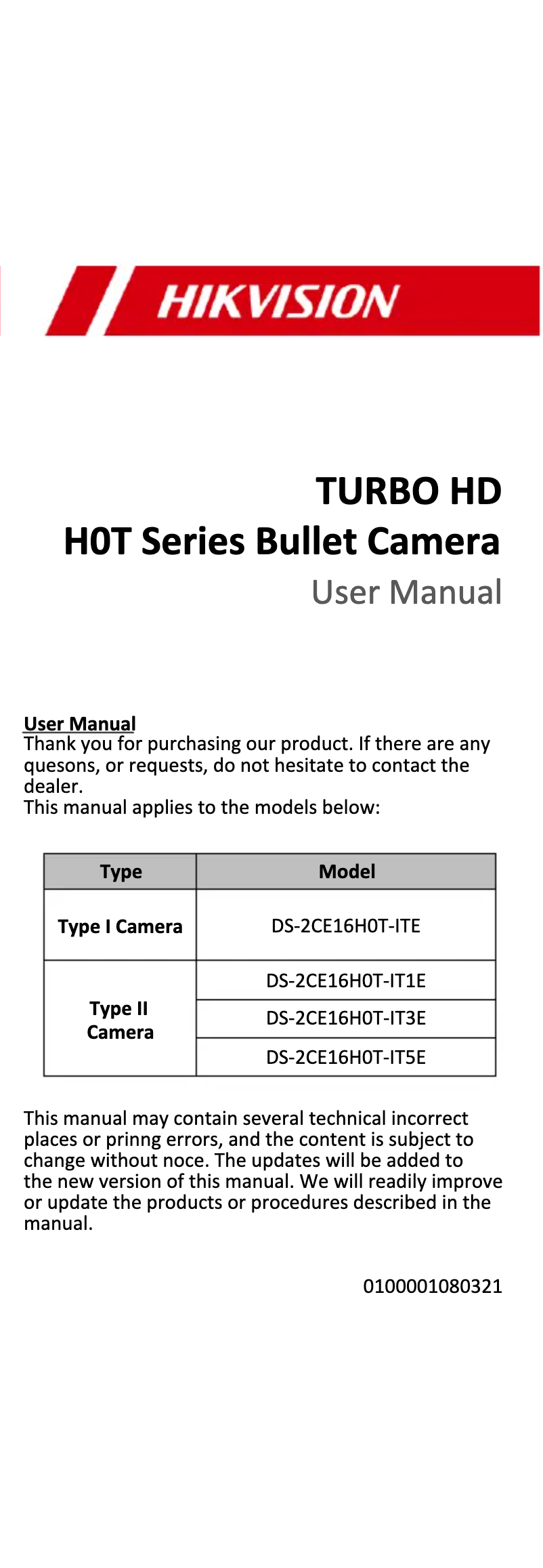 Page 1 of the manual User Manual Hikvision DS-2CE16H0T-IT5E