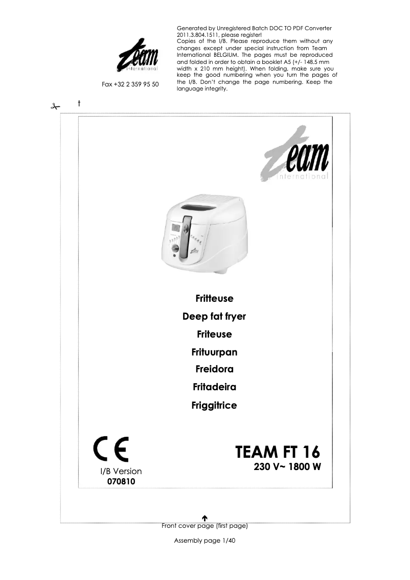 Page 1 of the manual User Manual Team FT 16