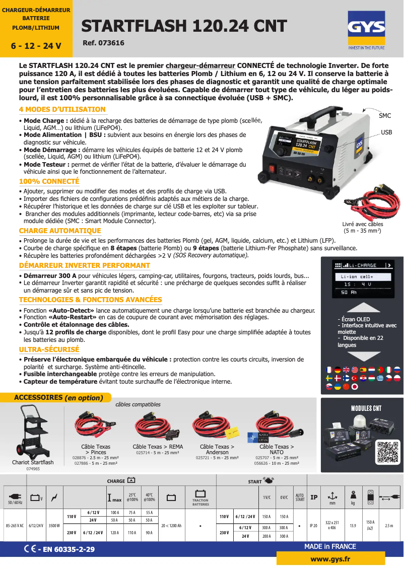 Page 1 of the manual Technical Sheet GYS Startflash 120.24 CNT
