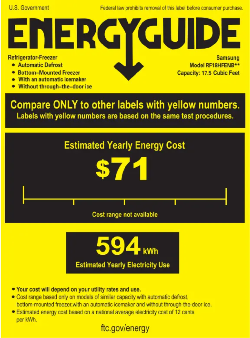 Page 1 of the manual Energy Label Samsung RF18HFENBWW