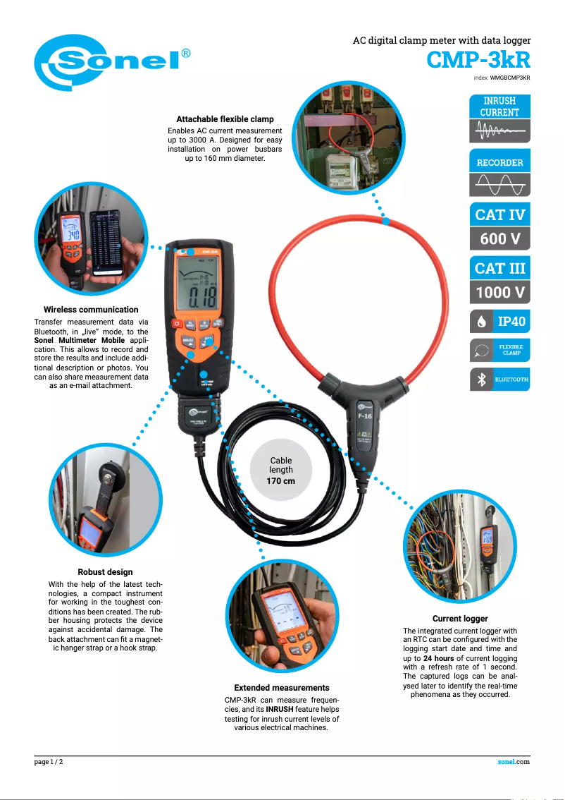 Page 1 of the manual Technical Sheet Sonel CMP-3kR