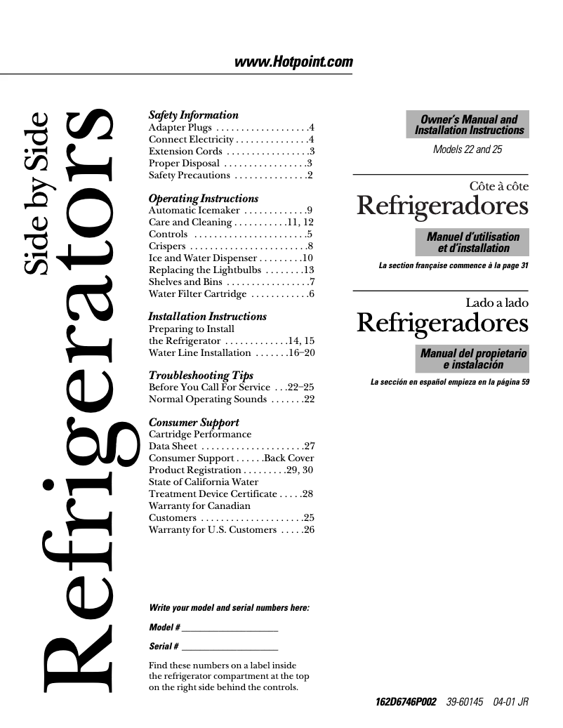 Page 1 of the manual User Manual Hotpoint HSS22BDMWH