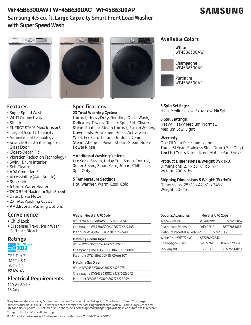 First page image of the manual for WF45B6300AC