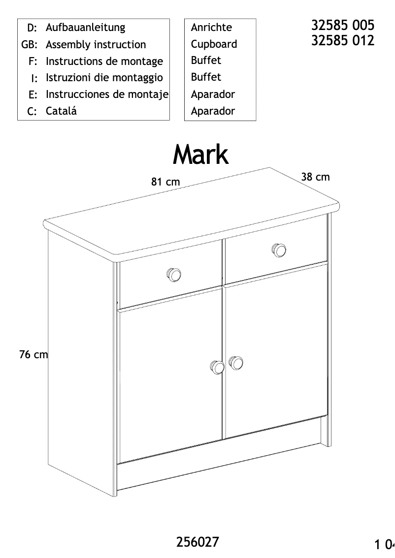 Page 1 of the manual User Manual JYSK Tange (81x77x38)