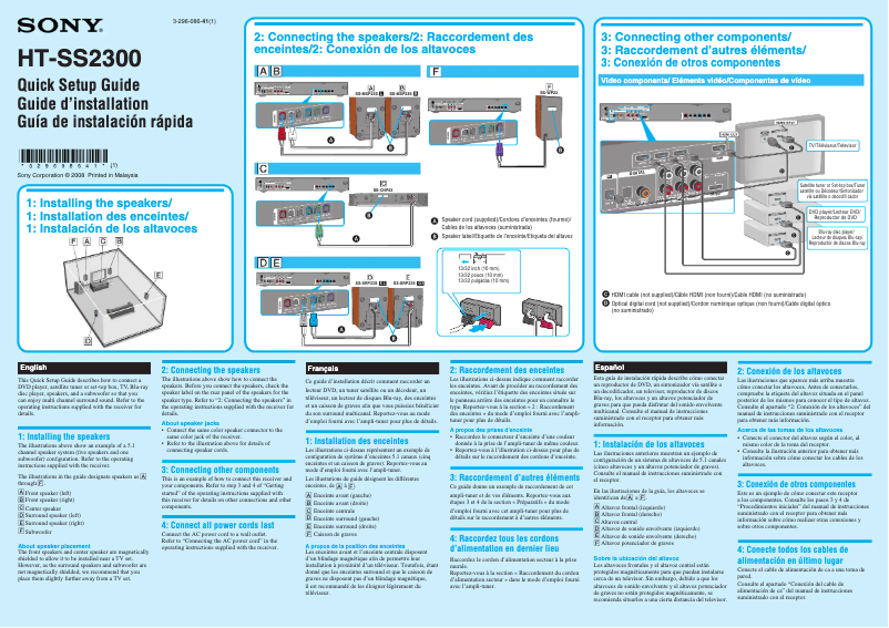 Page 1 of the manual Installation Guide Sony HT-SS2300