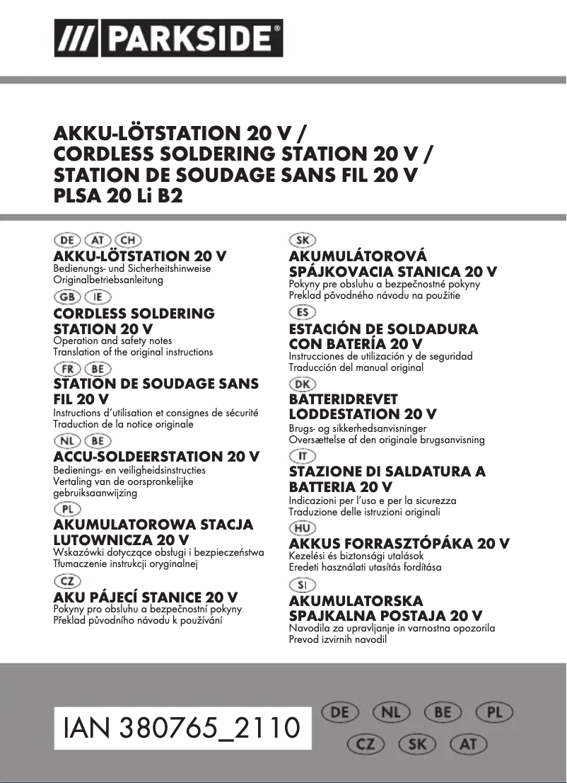 Page 1 of the manual User Manual Parkside PLSA 20 Li B2