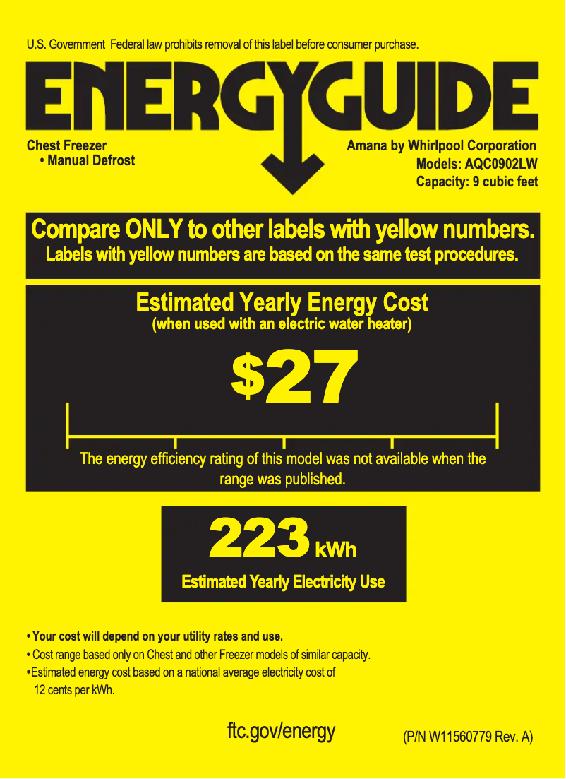 Page 1 of the manual Energy Label Amana AQC0902LW