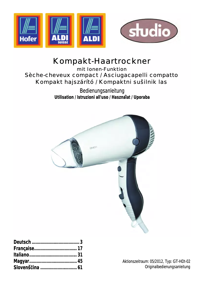 First page image of the manual for GT-HDt-02