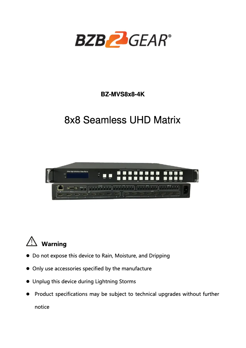 Image de la première page du manuel de l'appareil BZ-MVS8x8-4K