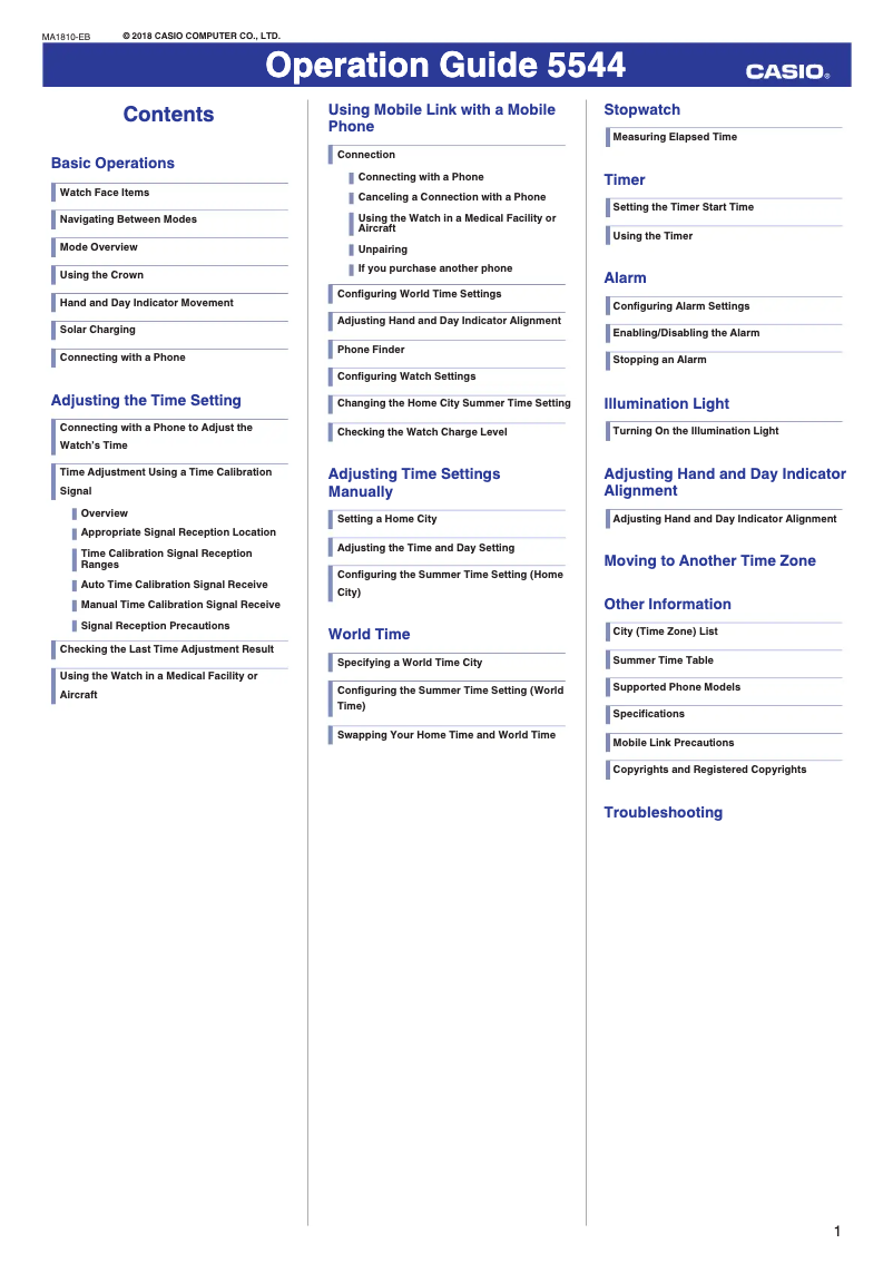 Page 1 of the manual User Manual Casio G-Shock MTG-B1000D-1A