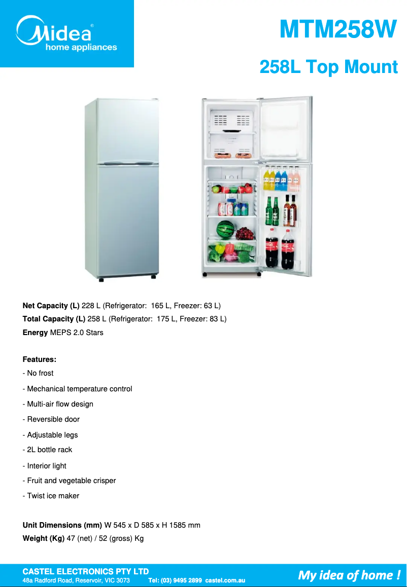 First page image of the manual for MTM258W