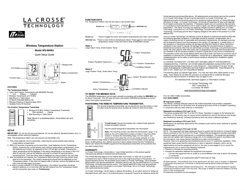 First page image of the manual for WS-9009BK-IT