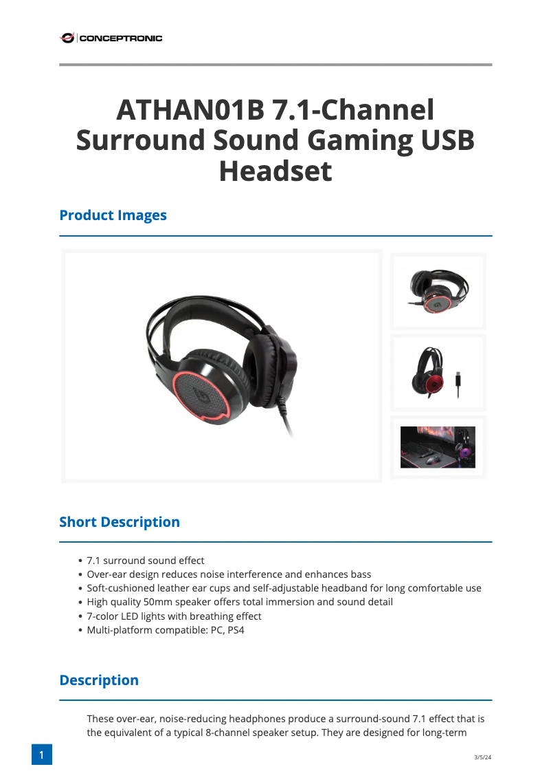 Page 1 of the manual Technical Sheet Conceptronic ATHAN01B
