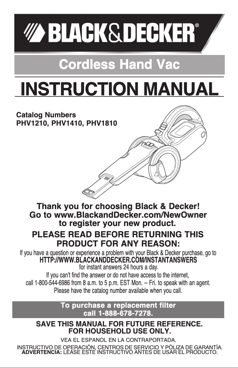 First page image of the manual for PHV1410