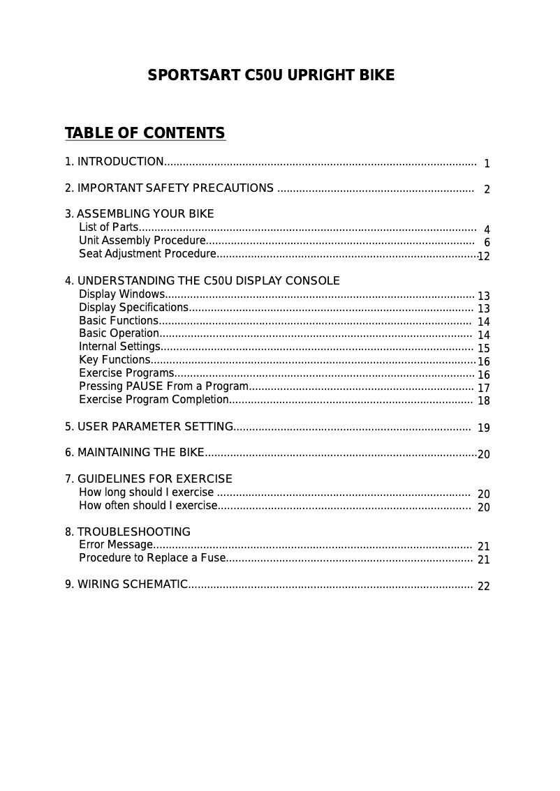 Page 1 of the manual User Manual SportsArt C50u