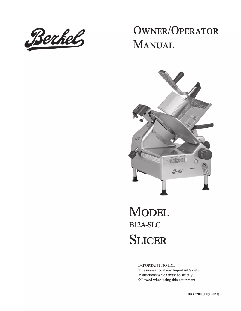 Page 1 of the manual User Manual Berkel B12A-SLC